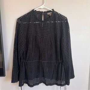J. Crew Point Sur Eyelet Blouse Top 12 Black